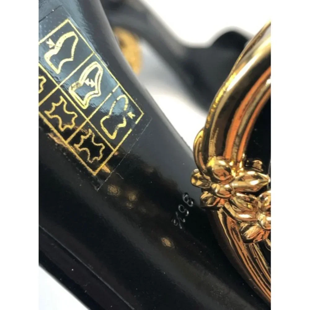 Dolce And Gabbana Black Sculpted Heel Patent Leather Sandals Size EU:36.5
